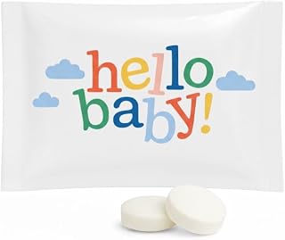 SIMPLY Peppermint "Hello Baby", Individually Wrapped Breath Mints, Bulk 50 Packets (2 per Packet), | Gender Reveal, Party Favors