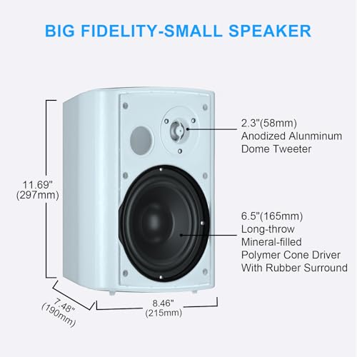 image for Herdio 6.5 Inch 400W Indoor Outdoor Speakers Wired Waterproof Passive 