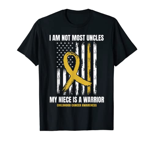 Hombre Gold Childhood Cancer Concientización Sobrina Tío Bandera Americana Camiseta