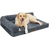 EMME 耐噛みL型犬用ベッド防水防傷ペットベッド 洗える シェニール生地柔らか ペットソファー 小型犬 中型犬対応 犬 ソファーベッド耐久性 高反発 抗菌防臭 ペットクッションあごのせペット用ベッド 猫 犬 室内用 寝床 高齢犬 子犬 介護用 ふわふわ枕付き滑り止め取り外せるカバー 64x49x14cm グレーブルー Mサイズ