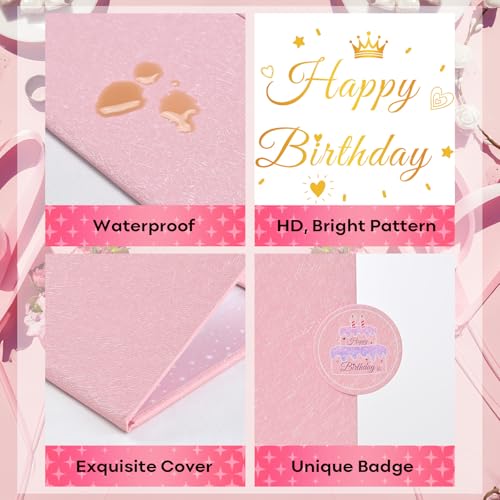 Image of Birthday Decorations for Girls Women Pink Happy Birthday Guest Book to Sign in Birthday Alternative Signature Guestbook Gifts Keepsake Creative Birthday Memory Book Sign Card Board Party Decor