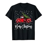 Merry Christmas Truck Red With Tree Xmas Pajama Funny Gifts T-Shirt
