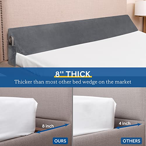Silkyrest Bed Wedge Pillow, Mattress Gap Filler For Headboard, Memory Foam Bolster Triangle Pillow With Velvet Cover And Side Pockets, Queen Size 60" X 8"X 6" #TOP2