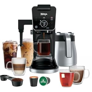Ninja CFP305 DualBrew Pro 12 Cup Specialty Coffee Maker with Thermal Carafe Single Serve Grounds compatible with K Cup pods with 4 Brew Styles Hot Water System Frother BlackSilver Renewed