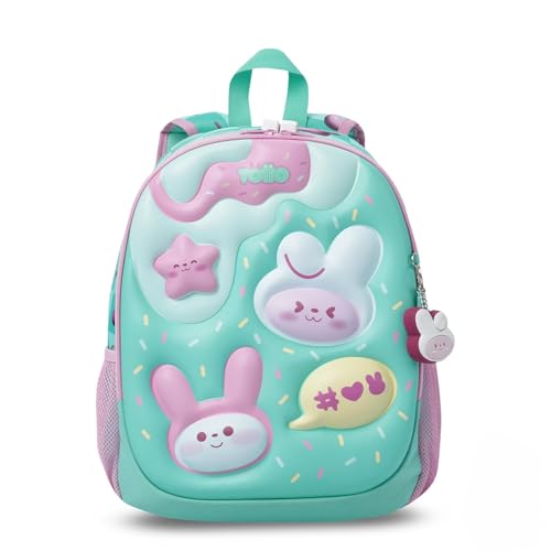 TOTTO - Mochila Infantil, Modelo Bunny Pump M, Mochila Mediana, Capacidad 18 L, 2 Bolsillos Laterales Botella, Organizador Interno, Correas Ajustables y Acolchadas, Resistente, Estampado Azul y Rosa
