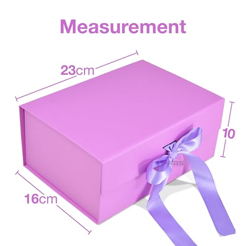 Image of RBS - Foldable Gift Box with Ribbon 23 x 16 x 10cm Gift Boxes for Packaging (1 Pack) Multi-Purpose Gift Boxes for Presents Reuse Gift Packing Box Decorative Hamper Box (Lavender Lyric)