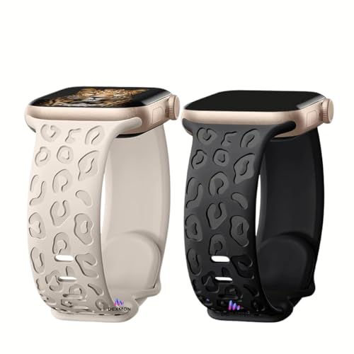 Apple ile Uyumlu Watch 11 10 42-46mm / 9 8 7 6 5 4 3 2 1 SE Ultra Uyumlu 38-40-41mm Leopar Desenli 2'li Silikon Kordon Seti (Starlight - Siyah, Watch 11 10 46mm 49-45-44mm) ürün görseli