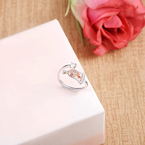 Jxjl Woman Ring Adjustable Silver Jewelry Beauty Beast Rose Flower Cute Open Finger Rings Gifts For Valentines Day Mothers Day X'mas Birthday For Women Teen Girls #TOP6