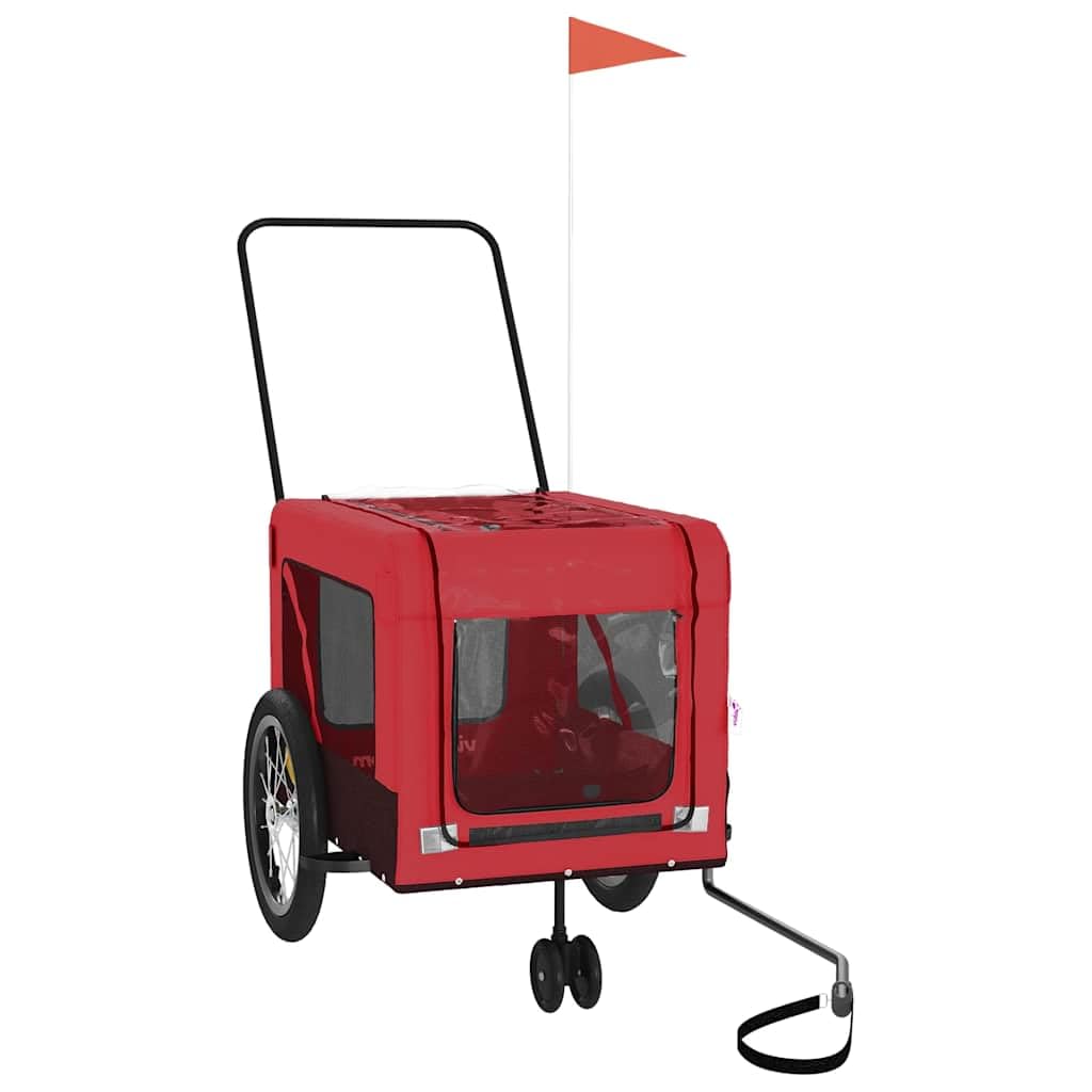 vidaXL Pet Bike Trailer, Pet Cart Carrier for Small Dogs, Dog Bike Trailer with Flag, Dog Bicycle Wagon Cargo, Red and Black Oxford Fabric and Iron