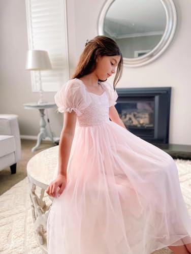 Champagne Little Girls Silky Tulle Wedding Party Dress Ankle Length Flower Girls Dresses Puffy Tulle Pageant Evening Prom Maxi Gown Champagne Size 22