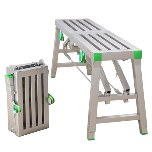 Plataforma Plegable portátil con trampilla, andamio de Trabajo, Escalera de Acero Ajustable en Altura para Lavado de Coches, Limpieza de Ventanas y Pintura, 160 x 40 cm, diseño antideslizant