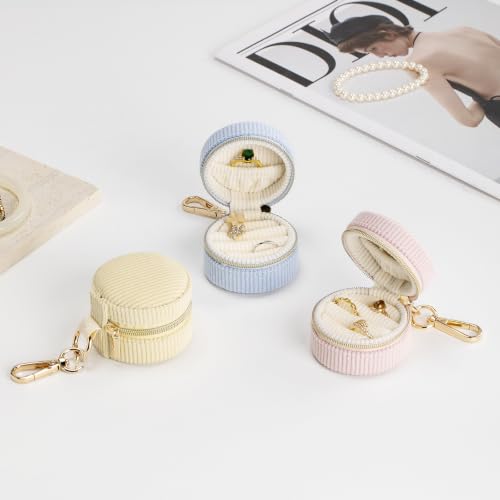 Ring Box & Holder with Keychain, Mini Velvet Jewelry Travel Case, Small Organizer for Earrings Necklaces, Engagement Wedding Couples Gift for Women Bride (Blue) - Image 5