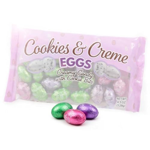 Cookies & Cream Eggs, White Chocolate Mini Easter Eggs Individually Wrapped Candy for Kids Baskets, Egg Hunt Prizes, Gift Treat, 4.5oz Bag
