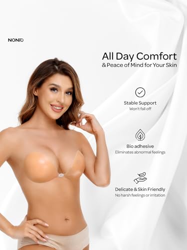 Image of NONIO Adhesive Bra Strapless Sticky Invisible Push up Reusable Silicone The Best Off Backless Viscous for Women
