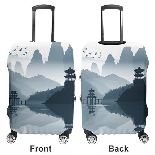 Chinese Style Landscape Luggage Cover, Washable Elastic Suitcase Cover Protector Fit 18-32 Inch Luggage3