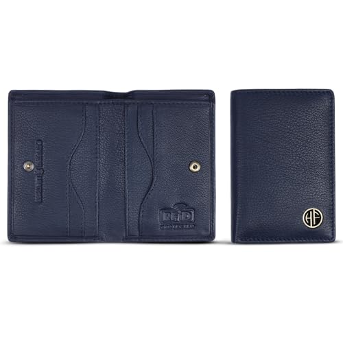 Image of HAMMONDS FLYCATCHER Genuine Leather Card Holder for Men and Women Slim RFID Blocking Bifold with 6 Card Slots Cash Compartment Compact Credit Debit Card Case Minimalist Pocket Organizer