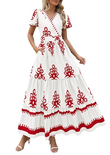 Image of PRETTYGARDEN Womens 2026 Summer Casual V Neck Boho Maxi Dress Flowy Aline Bell Sleeve Tiered Floral Dresses with Pocket