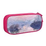 ラヴァクールのセーヌ川の夕日 冬の効果」Claude Monet クロード・モネ ペンケース 収納バッグ 筆袋 ペン箱 筆箱 ファスナー 学生 男女兼用 Pink