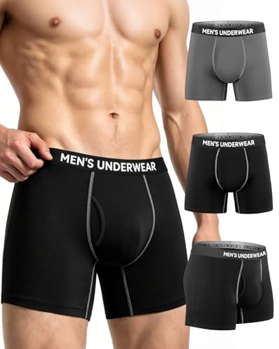 Incontinence Underwear for Men, Mens Incontinence Underwear Washable Leak Proof Boxer Briefs, Washable Reusable Bladder Control Protective Underwear for Bladder Leaks, Fly Opening, 3 Pack (Large)