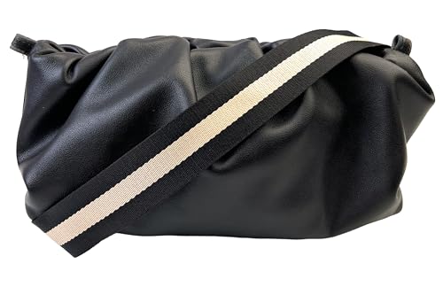 Image of Classic Black Beige Stripe Purse Strap with Light Gold Hardware 1-1 /2 Inch Wide Replacement Crossbody Guitar Style Shoulder Strap for Handbags Totes