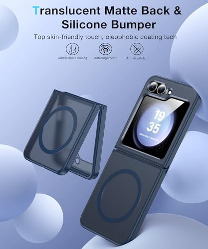 Image of [NO.1 Magnetic for Samsung Galaxy Z Flip 6 Case with MagSafe[Anti-Fingerprint][Translucent Matte][Military Grade Drop Tested] Slim Hard Case Soft Silicone Bumper for Samsung Flip 6 Case,Blue