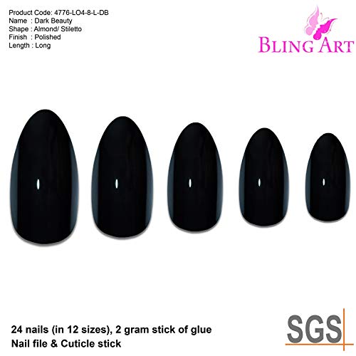 Künstliche Fingernägel Bling Art in Schwarz mit Politur