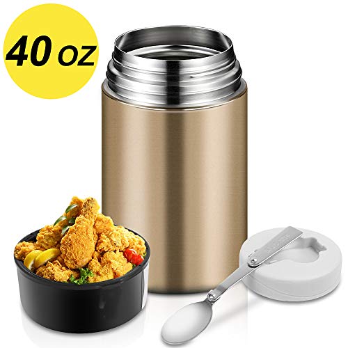 Food Thermos,40oz Insulated Food Jar for Hot Food with Folding Spoon and Handle,Leak