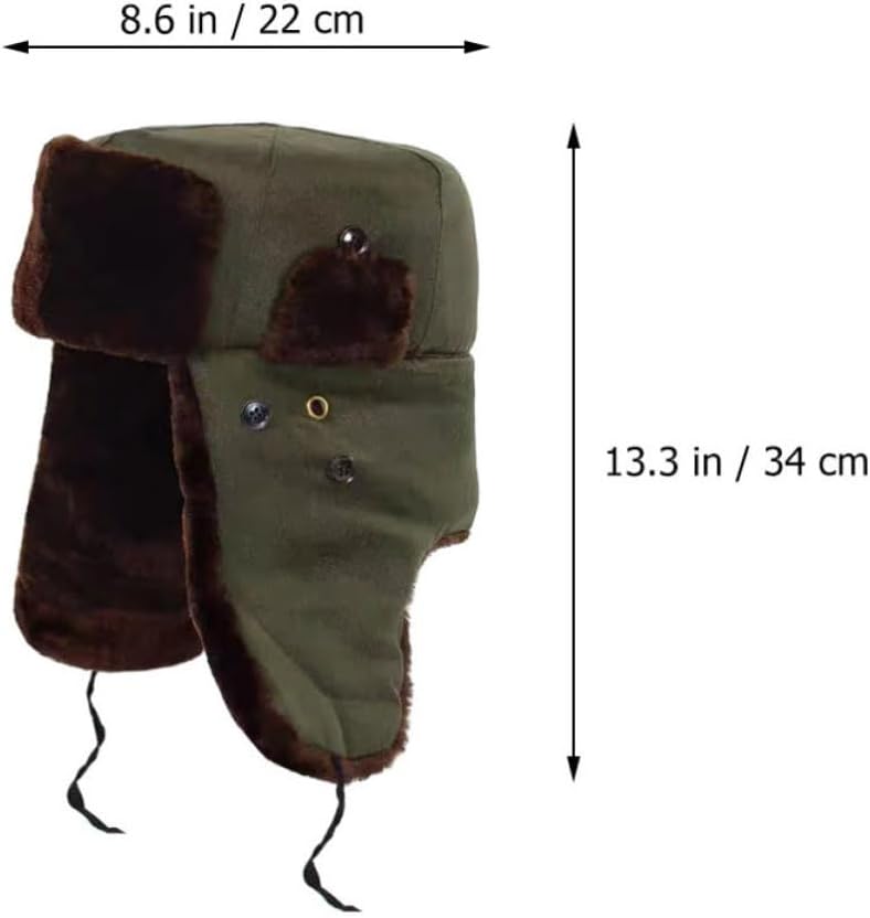 Thickened Winter Ear Flaps Hat with Cotton Cloth Material, Comfortable and Protective Outdoor Warm Hat for Skiing and Outdoor Activities Olive Green
