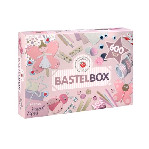 Lulubug Bastelset Kinder 600 Teile | mit Perlen Glitzer-Pompons Bastelpapier Washi Tape Sticker uvm | Bastelkoffer mit Bastelanleitung | Bastelbox für Mädchen & Jungen | DIY Scrapbook | Boho