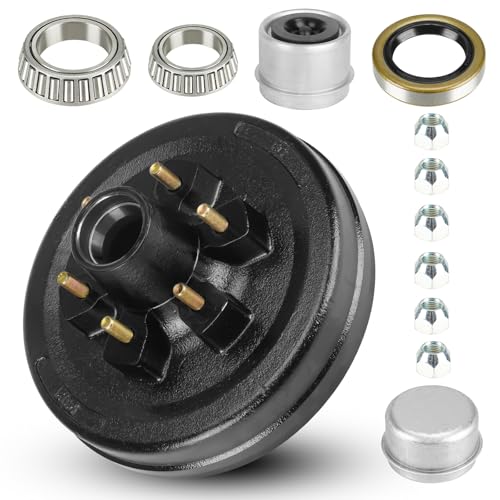 Image of 12 inch x 2 inch Trailer Brake Drum Kit, 6-Hole, 5.5 inch Bolt Circle Brake Drum for 5200 lb, 6000 lb Axles, Replacement Brake Hub Drum Assembly for Rvs, Trailer and Semi Truck