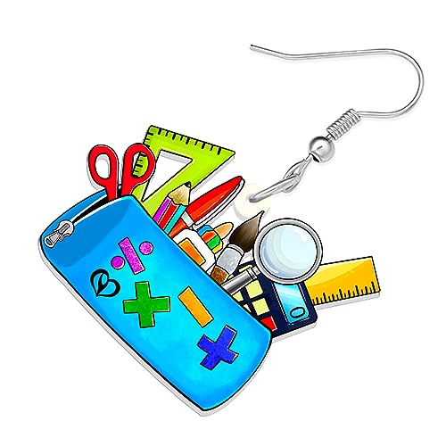 Acrylic Globe Pencil Earrings Dangle Jewelry Ruler Eraser Stationery Sets for Kids Teachers Women Girls Back to School Gifts (Pencil Case)4