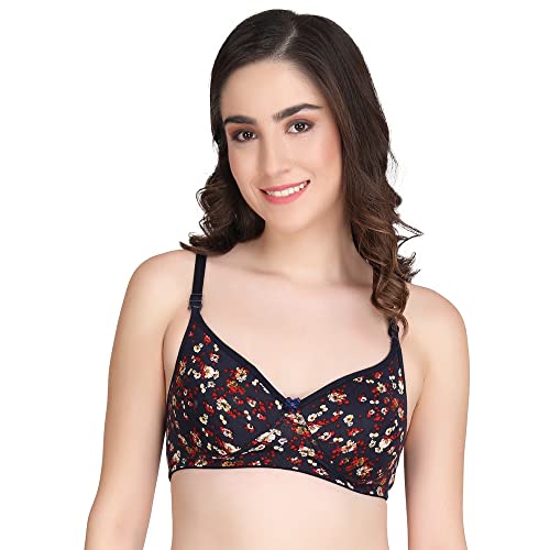 Image of Flower Print Bra for Women - Made of Pure Cotton Full Coverage Non Wired Pushup Soft Cup for T-Shirt Saree Dress Sports Garment for Daily Use Everyday