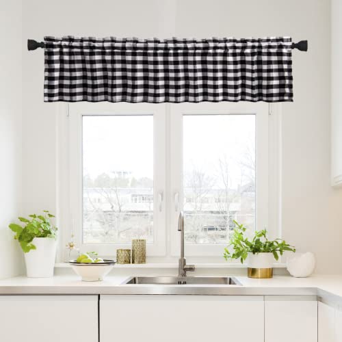 Picturesque Buffalo Checked Curtains,Black And White Short Curtains,Farmhouse Kitchen Curtains Window Blackout Curtains, Buffalo Plaid Curtains Valances For Bathroom Living Room Kitchen Cafe 51”×16” #TOP7