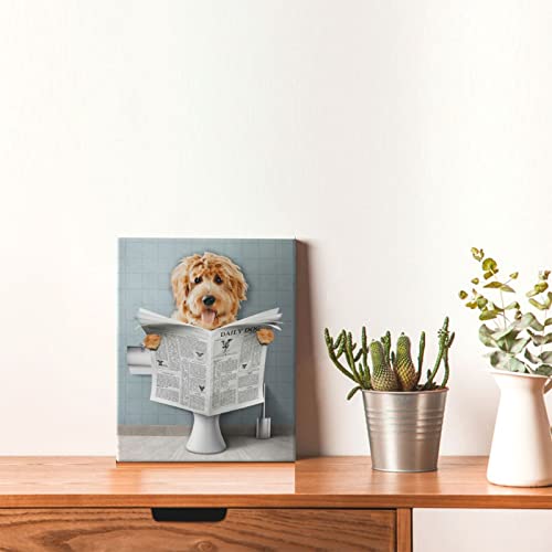 Dog On Toilet Reading Newspaper Wall Art Bathroom Decor Animal Canvas Prints Cute Dog Decor Artwork Living Room Decor Paintings For Wall Framed Home Decorations Picture Ready To Hang 8X10 Inch Drawpro #TOP7