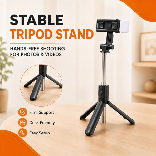Image of Selfie Stick Tripod with Bluetooth Remote, Foldable Mini Tripod Stand, 360 Rotating Phone Holder, Portable Selfie Stick for Android & iPhone, Vlogging & Travel R1S By UNBREAKcable