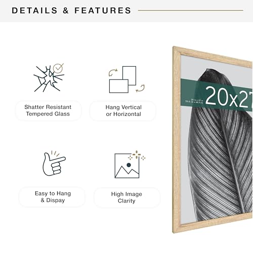 MCS Studio Gallery 20x27 Poster Frame Natural Woodgrain, Vertical & Horizontal Wall Hanging Large Picture Frame for Photos, Posters & Art Prints (1-Pack)