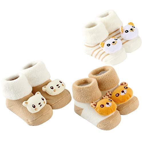 BlueFrog Cartoon Baby Socks Anti Skid/Non Slip Socks for Girls and Boys Newborn Infant 0-12 Months(Khaki,S)