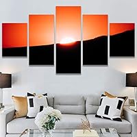 SIGNWIN 5 Panel Canvas Wall Art Coastal Orange Photography Relax/Calm Romantics Sunset Warm for Home Decorations Ready to Hang - 60