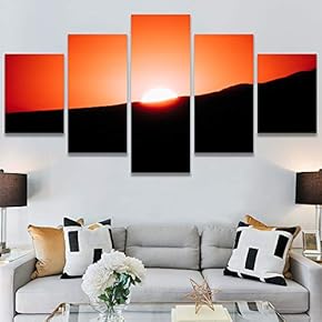 SIGNWIN 5 Panel Canvas Wall Art Coastal Orange...