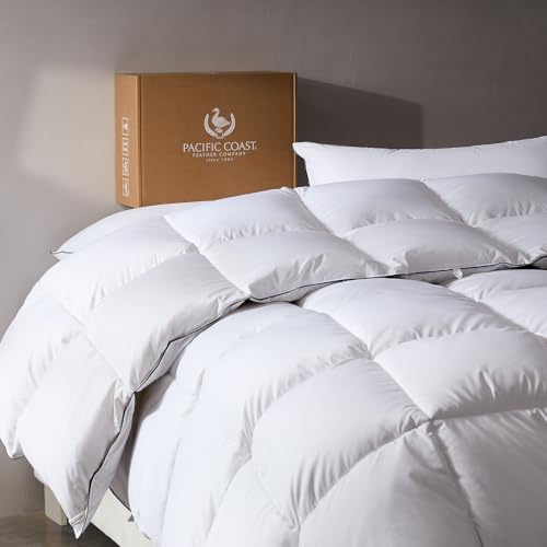 Pacific Coast Goose Feather Down Comforters Queen Size, 100% Cotton Extra Fluffy White Duvet Insert, Soft, Breathable, All Season Hotel Luxury Bedding Comforters, 8 Corner & Center Loops (90"x90")