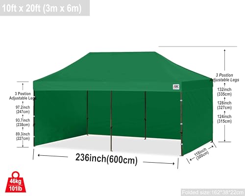 Image of ABCCANOPY Heavy Duty Easy Pop up Canopy Tent with Sidewalls 10x20, Forest Green