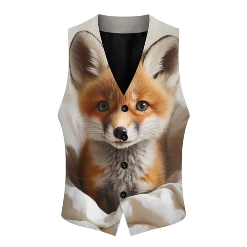 Furry Fox Printed Suit Vest for Men Formal Dress Waistcoat Tuxedo4