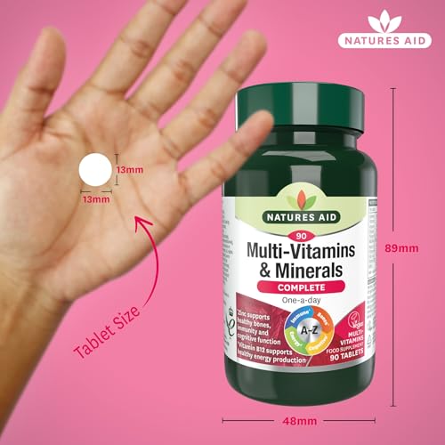 Natures Aid Multivitamins & Minerals – One-a-Day High Potency Daily Multi-Vitamin Supplement inc. B12 & Zinc – Supports Energy, Bones, Immunity, Hair, Nails – Vegan, Non-GMO, Gluten-Free – 90 Tablets - Image 3