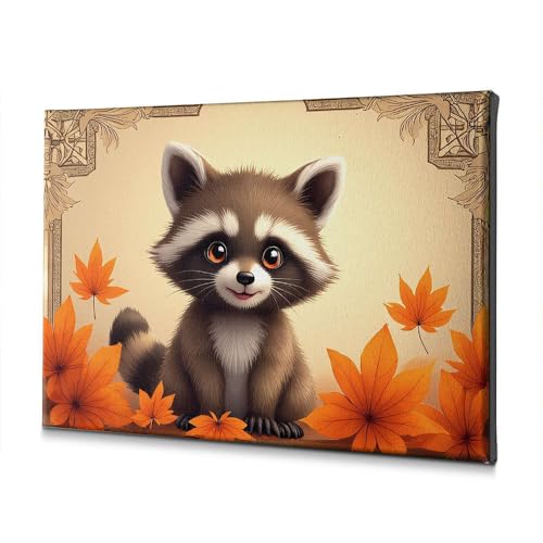 Tableau sur toile raton laveur d'automne 40x60 cm pour déco de salle de bain