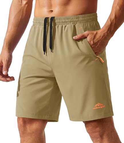 Image of TACVASEN Athletic Shorts for Men Breathable Golf Walking Hiking Workout Gym Shorts with Zipper Pockets Khaki,34