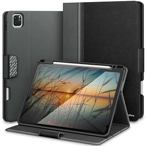 KingBlanc Hoes voor iPad Pro 12,9-inch 6e generatie 2022 5e/4e/3e generatie (2021/2020/2018) met potloodhouder, veganistisch leer Smart Folio, ondersteunt opladen van Apple Pencil 2 - zwart