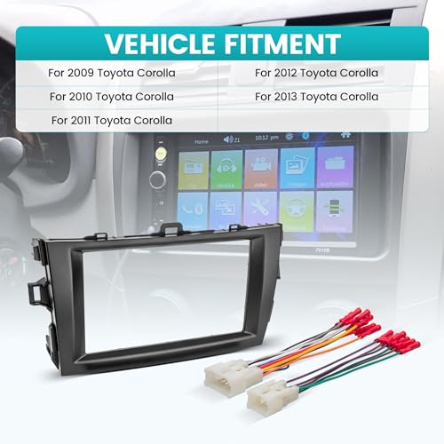 NuIth Double DIN Radio Installation Dash Kit W/Radio Wire Harness for 2009-2013 Toyota Corolla, Aftermarket Radio Dash Stereo Mounting Installation Trim Bezel Bracket Wire Kits by NuIth - Image 3