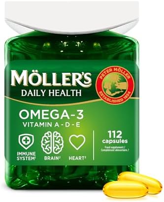 Moller’s ® | Omega 3 Kapseln | Fischöl | Skandinavische Omega-3 Nahrungsergänzungsmittel mit EPA, DHA, Vitamin A, D und E | 166 Jahre alte Marke | Gesundheit für jeden Tag | 112 om