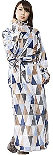 アイリスプラザ fondan 着る毛布 Sサイズ フランネルマイクロファイバー とろけるような肌触り 敬老の日 ギフト 特製BOX入り ポケット・ベルト付 ルームウェア 部屋着 静電気防止 洗える 着丈125cm トライアングル/ブルー