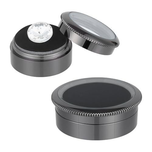 PH PandaHall Caja de exhibición de piedras preciosas de 2 tamaños, vitrina cilíndrica de aleación de 1.2/1.7 pulgadas, organizador de joyas con tapas superiores transparentes para cristales de